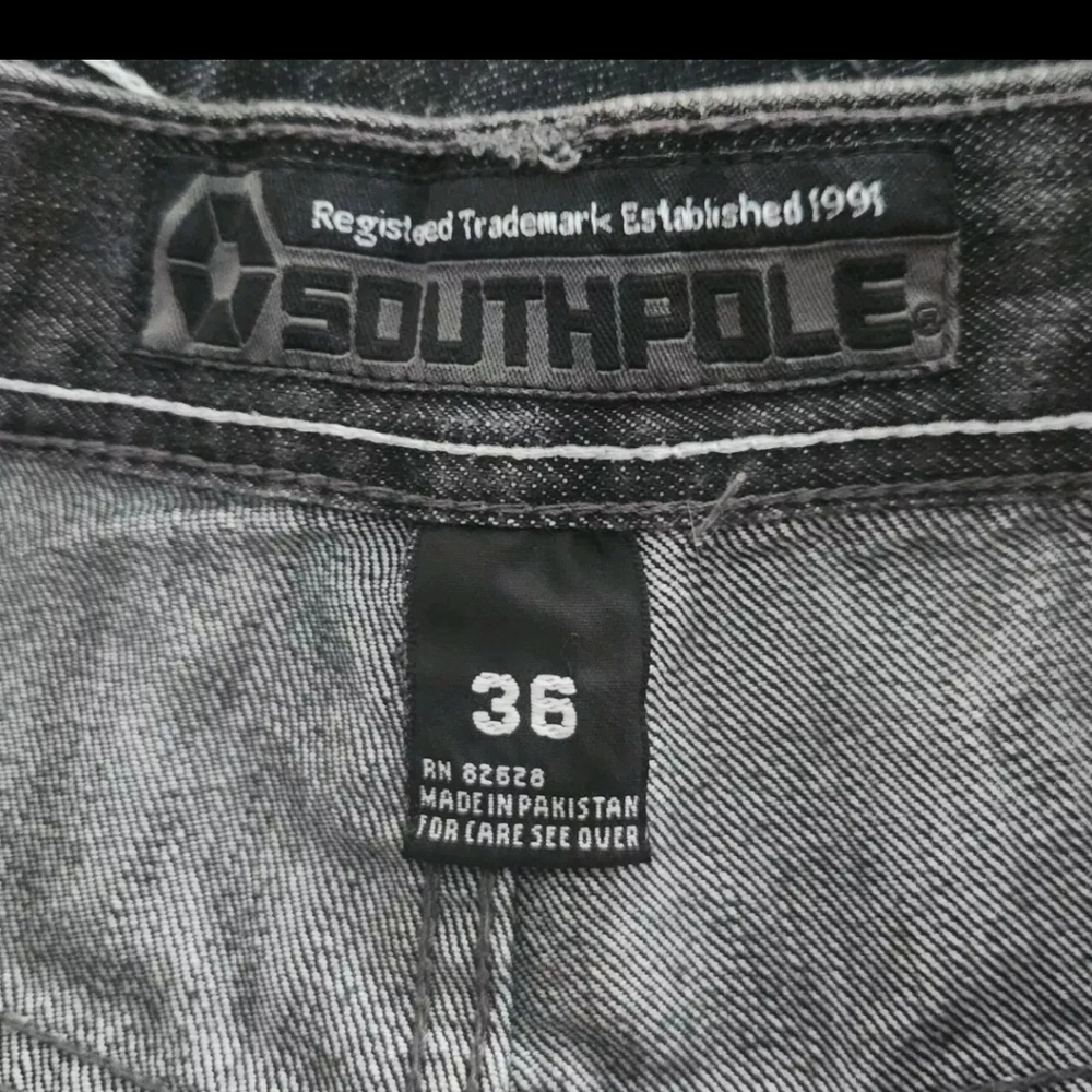 Southpole Men's 36 Jean Shorts Black Denim Hip Hop Baggy Skater VTG Wide Leg Y2K - Picture 5 of 5